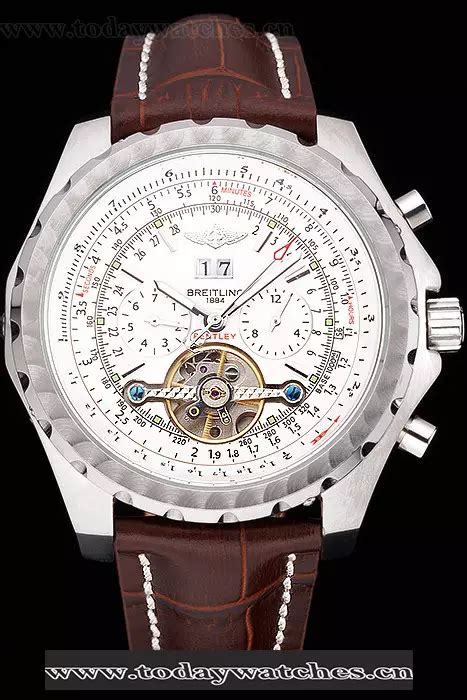 breitling bentley motors tourbillon white dial brown leather strap|breitling bentley flying b.